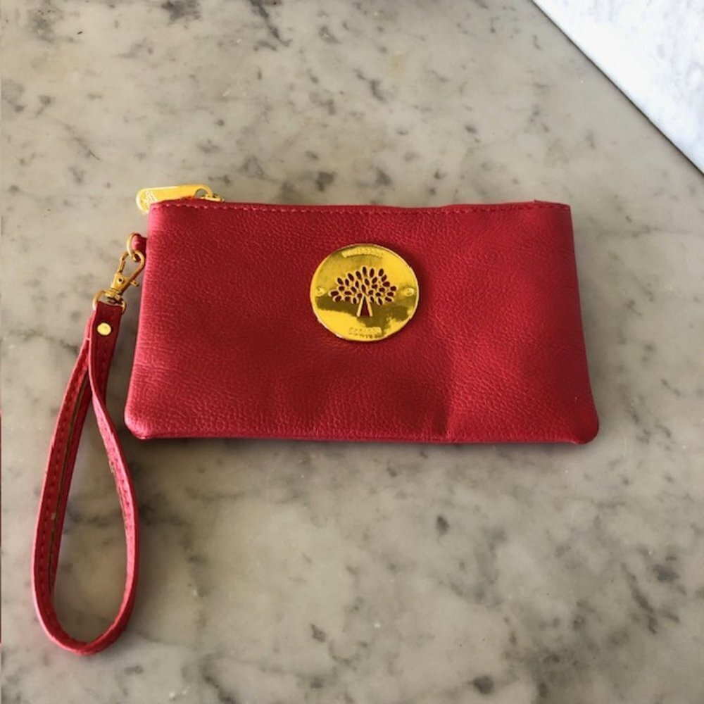 MULBERRY Pink Coral Zip Top Wristlet Pouch